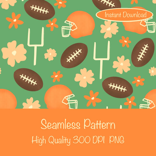 Football Seamless Pattern Green | 12x12 PNG Digital Download | Sports Themed Background Design