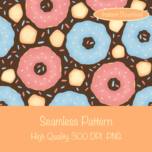 Donut Seamless Pattern Brown | Sweet Dessert Digital Background | 12x12 PNG Download