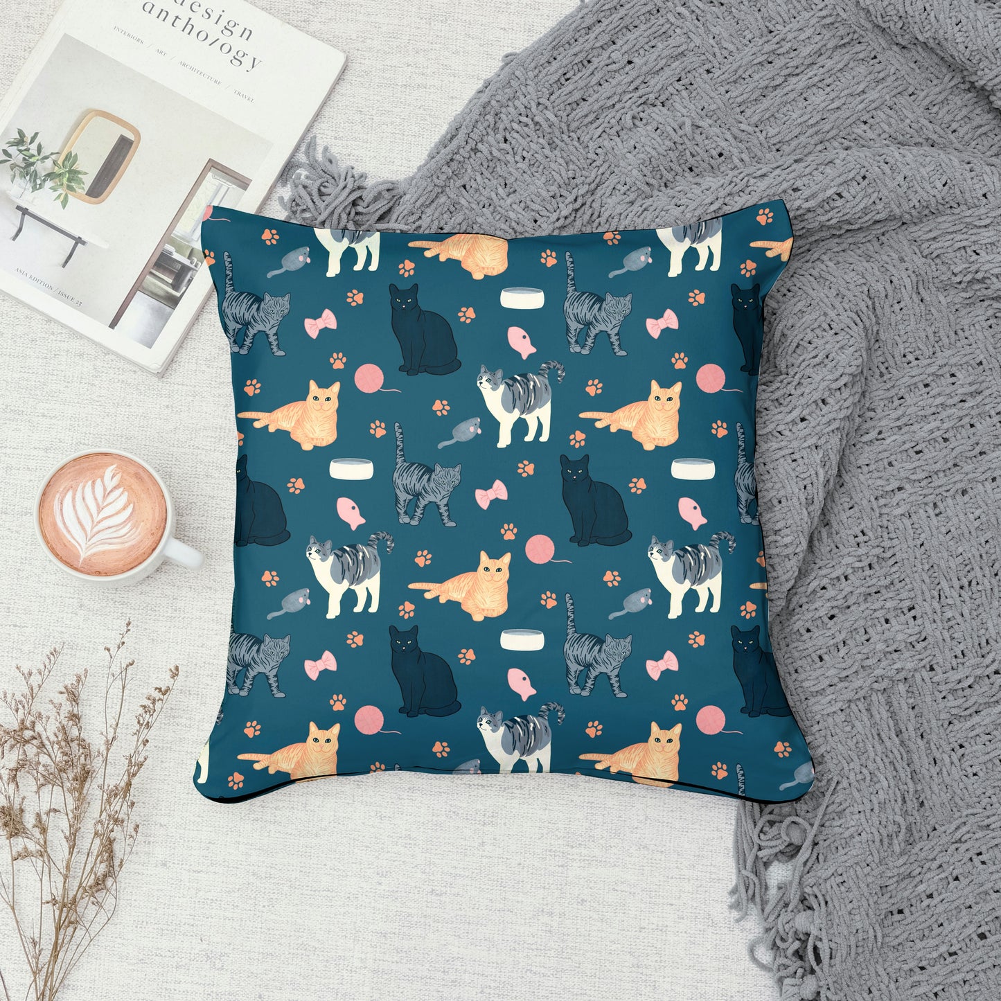 Cat Seamless Pattern Blue – Whimsical Feline Digital Design PNG | 12” x 12” 300 DPI
