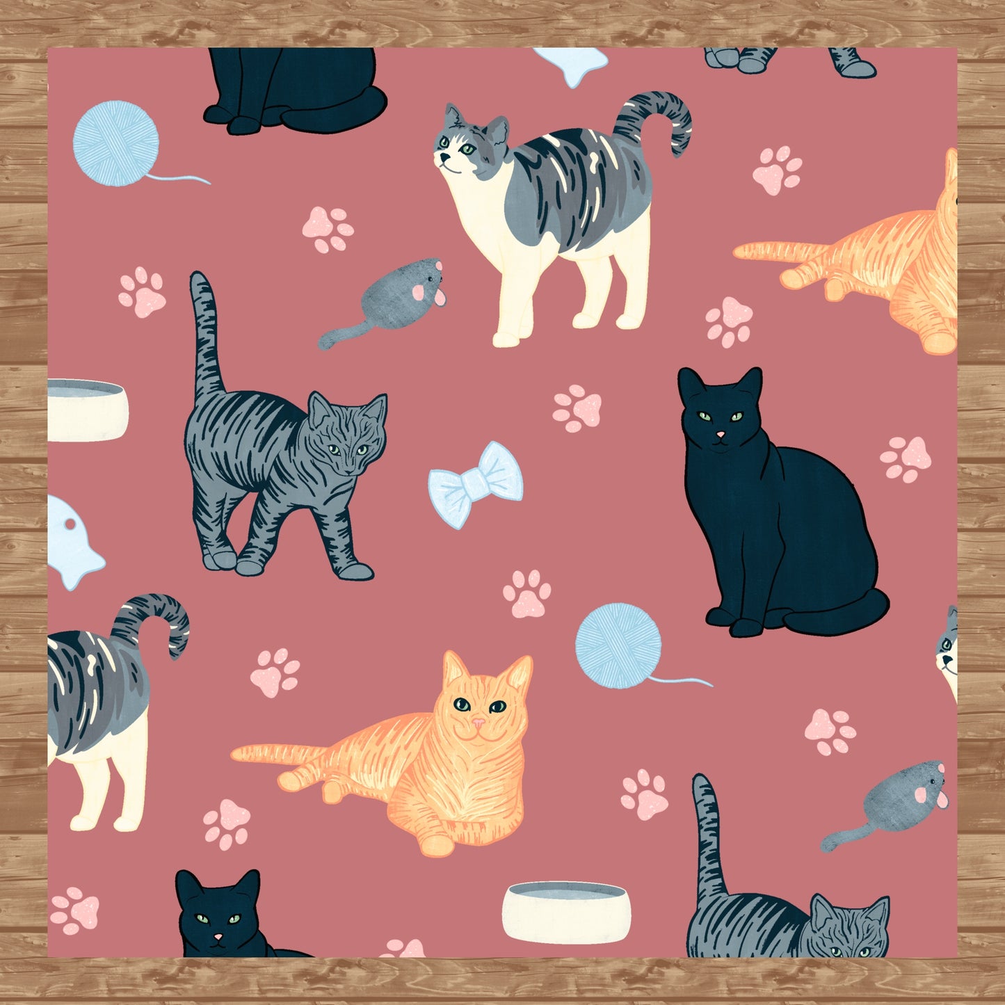 Cat Seamless Pattern Mauve – Whimsical Feline Digital Design PNG | 12” x 12” 300 DPI