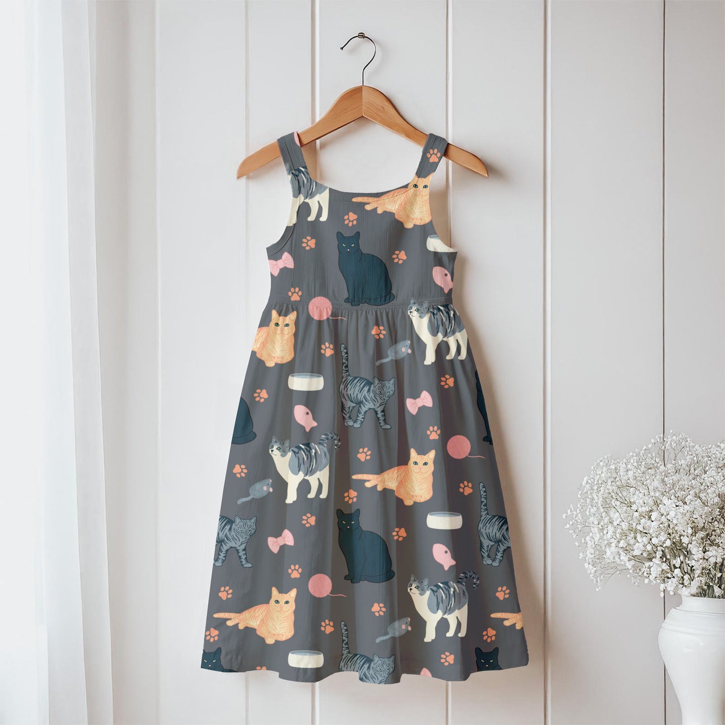 Cat Seamless Pattern Dark Grey – Whimsical Feline Digital Design PNG | 12” x 12” 300 DPI