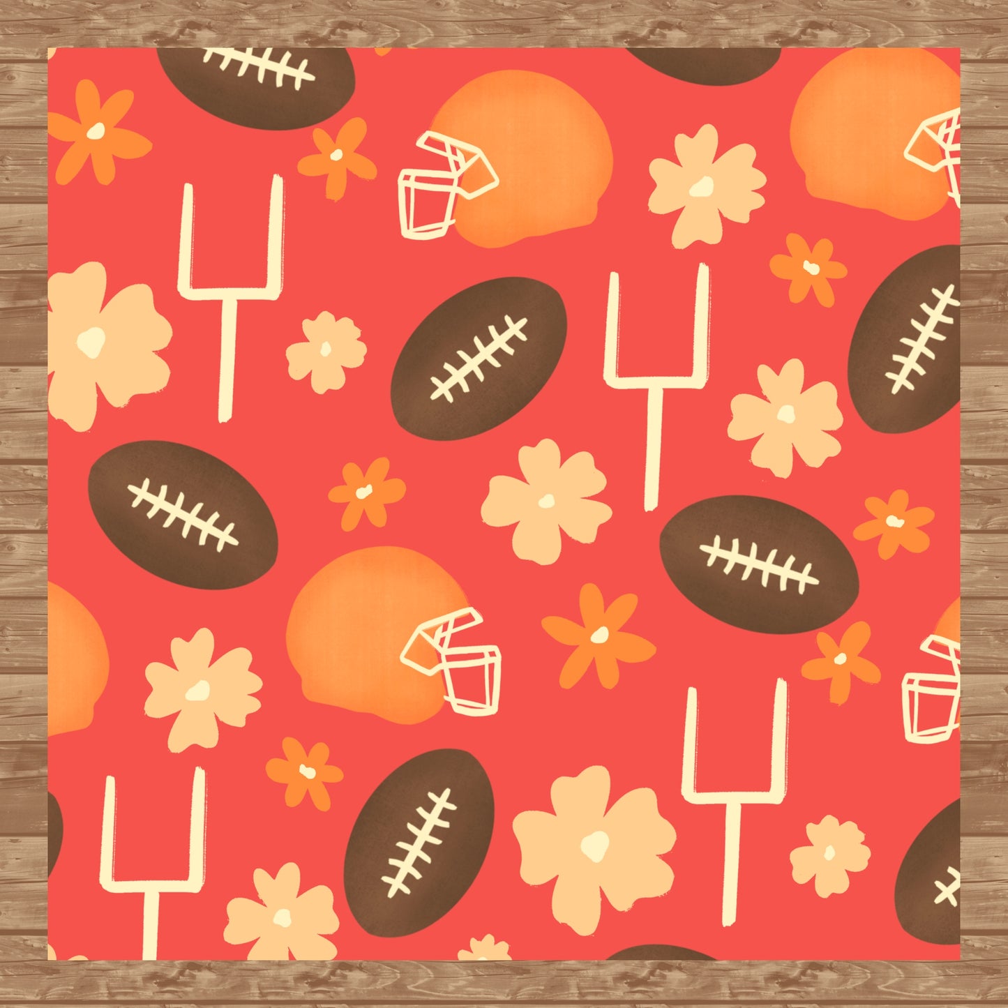 Football Seamless Pattern Red | 12x12 PNG Digital Download | Sports Themed Background Design