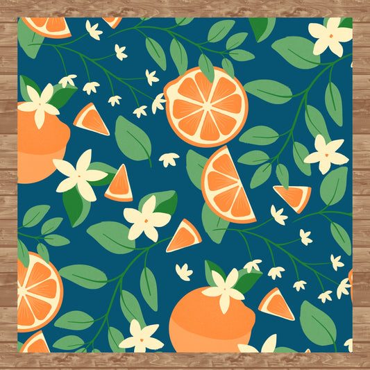 Botanical Orange Blossom Seamless Pattern Blue | 12x12 PNG Digital Download | Citrus Floral Design
