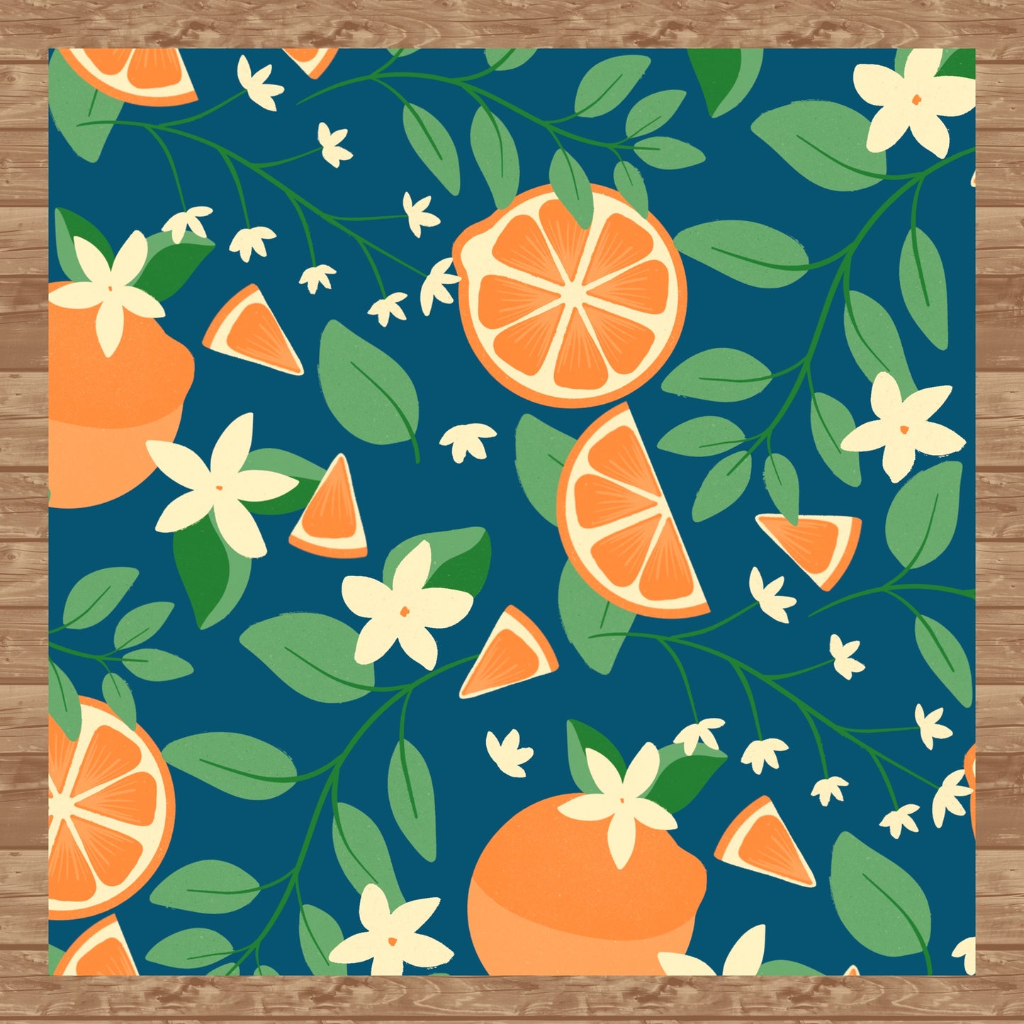 Botanical Orange Blossom Seamless Pattern Blue | 12x12 PNG Digital Download | Citrus Floral Design