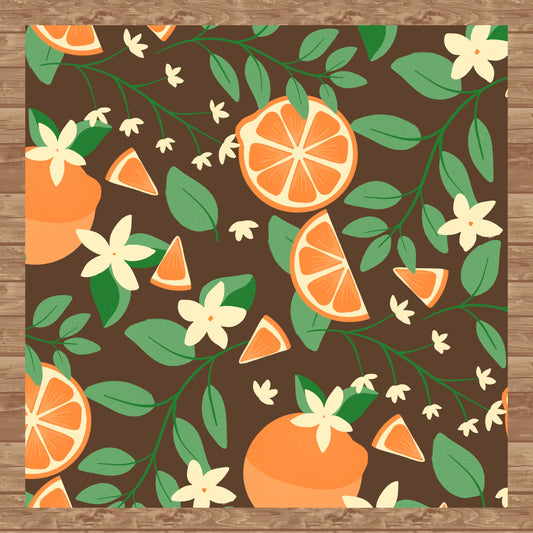 Botanical Orange Blossom Seamless Pattern Brown | 12x12 PNG Digital Download | Citrus Floral Design