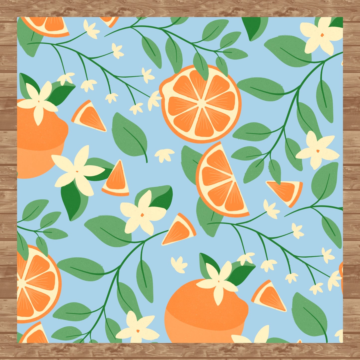 Botanical Orange Blossom Seamless Pattern Light Blue | 12x12 PNG Digital Download | Citrus Floral Design