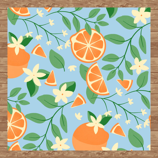 Botanical Orange Blossom Seamless Pattern Light Blue | 12x12 PNG Digital Download | Citrus Floral Design