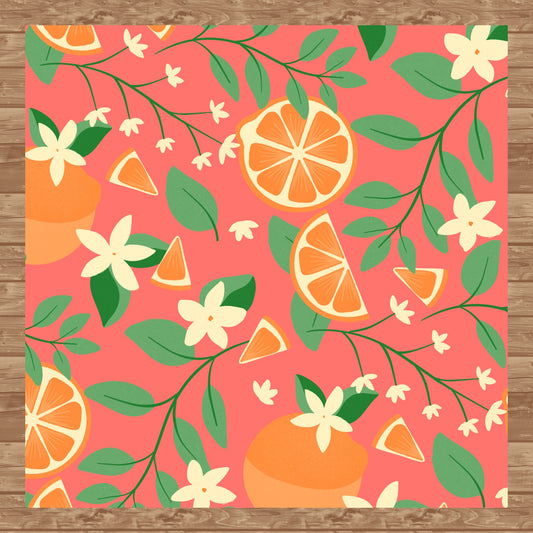 Botanical Orange Blossom Seamless Pattern Red | 12x12 PNG Digital Download | Citrus Floral Design