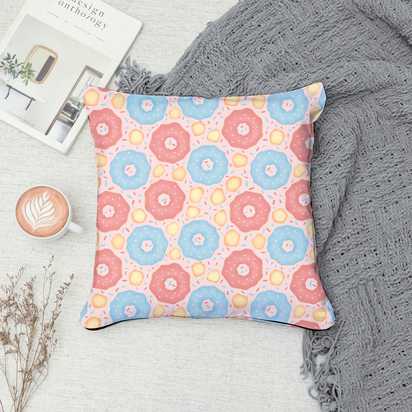 Donut Seamless Pattern Pink | Sweet Dessert Digital Background | 12x12 PNG Download