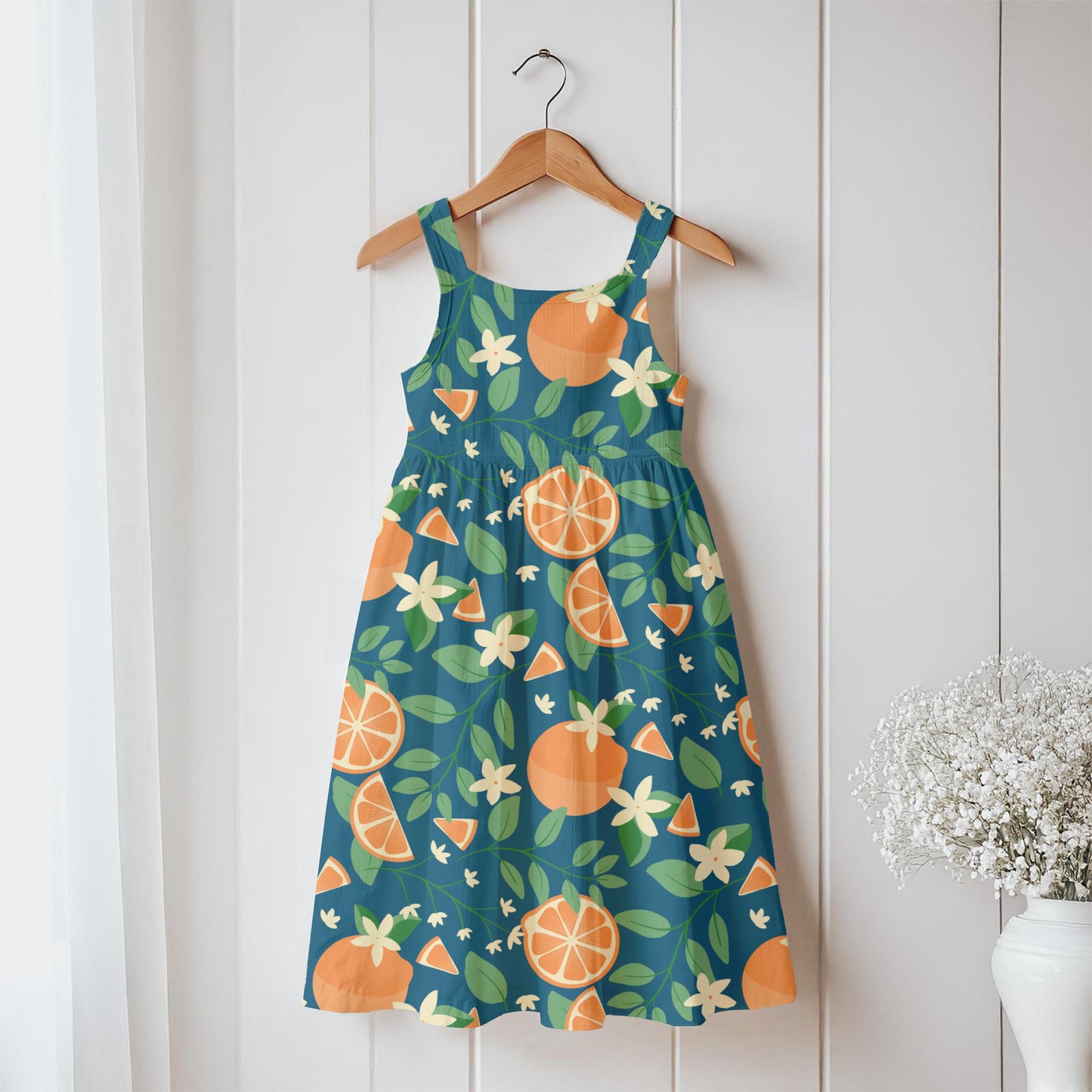 Botanical Orange Blossom Seamless Pattern Blue | 12x12 PNG Digital Download | Citrus Floral Design