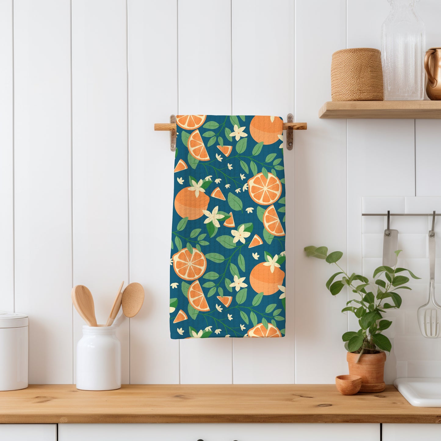 Botanical Orange Blossom Seamless Pattern Blue | 12x12 PNG Digital Download | Citrus Floral Design