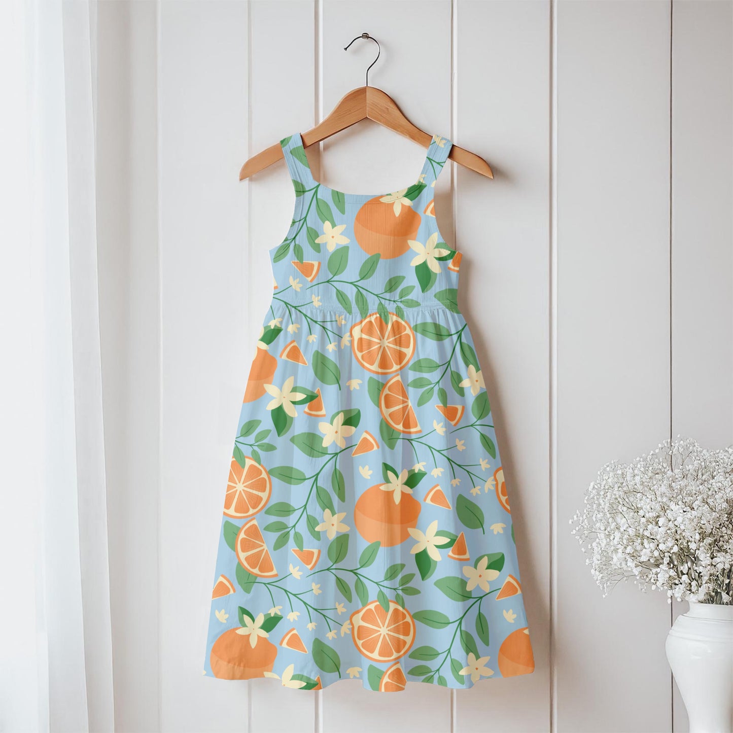 Botanical Orange Blossom Seamless Pattern Light Blue | 12x12 PNG Digital Download | Citrus Floral Design