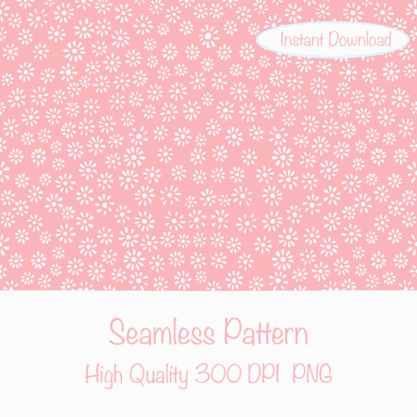 Cute Drawn Daisy Seamless Pattern Pink | Floral Digital Download | 12x12 PNG