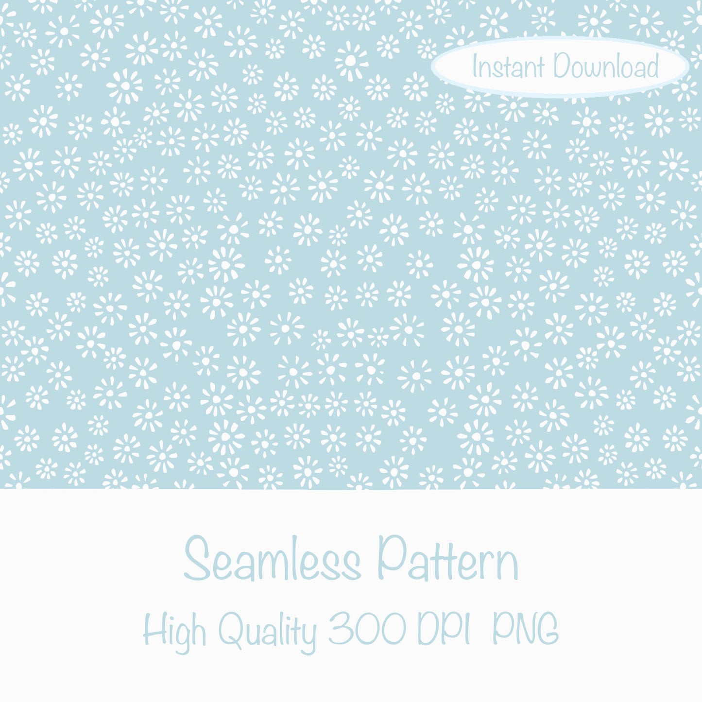 Cute Drawn Daisy Seamless Pattern Light Blue | Floral Digital Download | 12x12 PNG