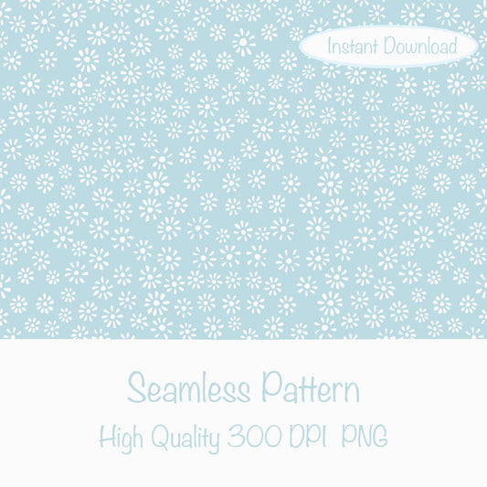 Cute Drawn Daisy Seamless Pattern Light Blue | Floral Digital Download | 12x12 PNG