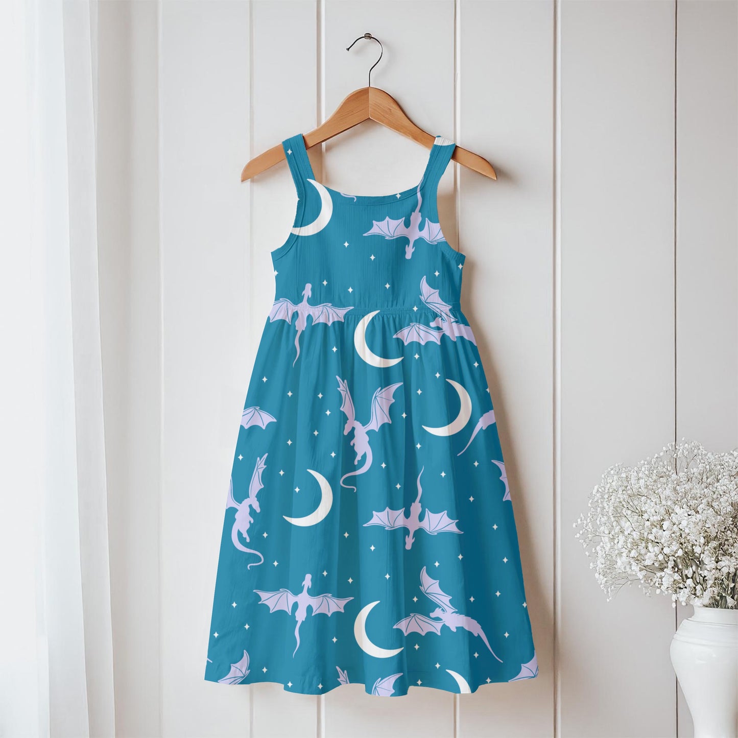 Fantasy Dragon Seamless Pattern Blue | Moons & Stars Digital Design | 12x12 PNG Download