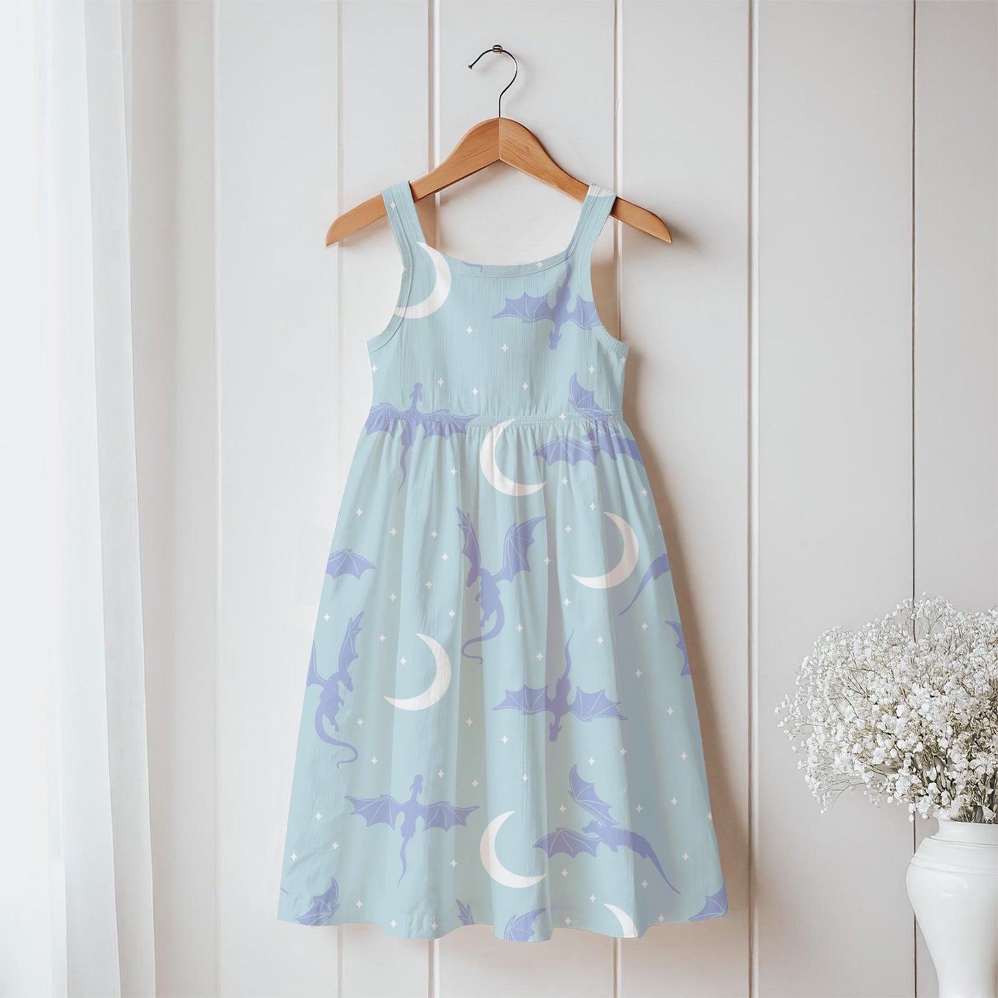 Fantasy Dragon Seamless Pattern Light Blue | Moons & Stars Digital Design | 12x12 PNG Download