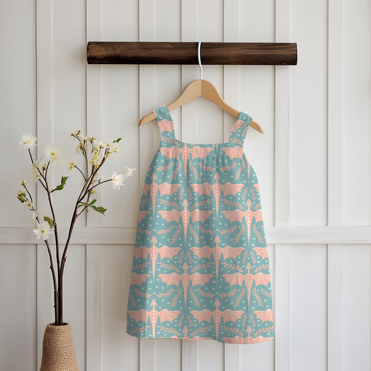 Dreamy Fantasy Dragon & Botanical Seamless Pattern Green | Digital 12x12 PNG