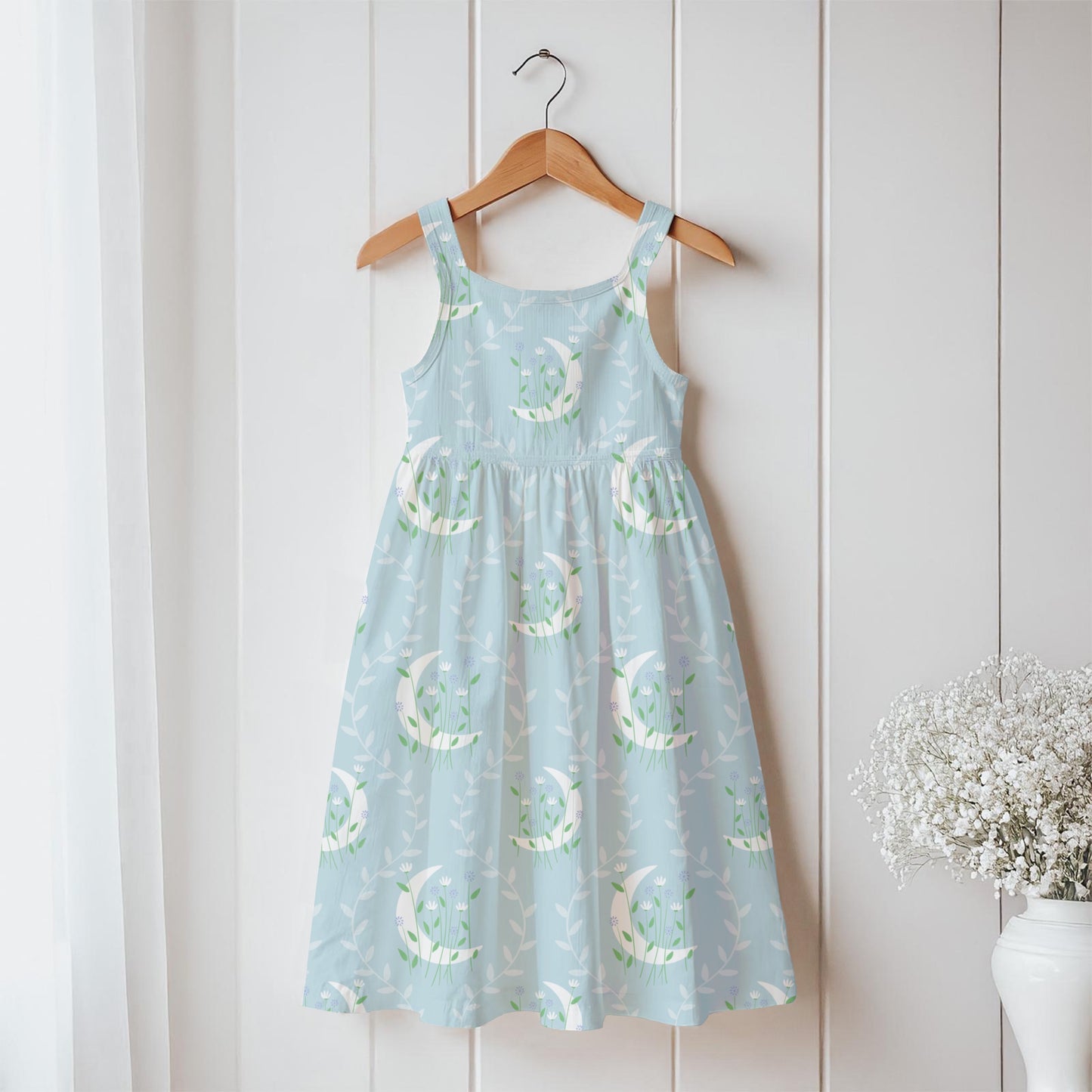 Moon & Botanical Seamless Pattern Blue | Celestial Floral Digital Download | 12x12 PNG