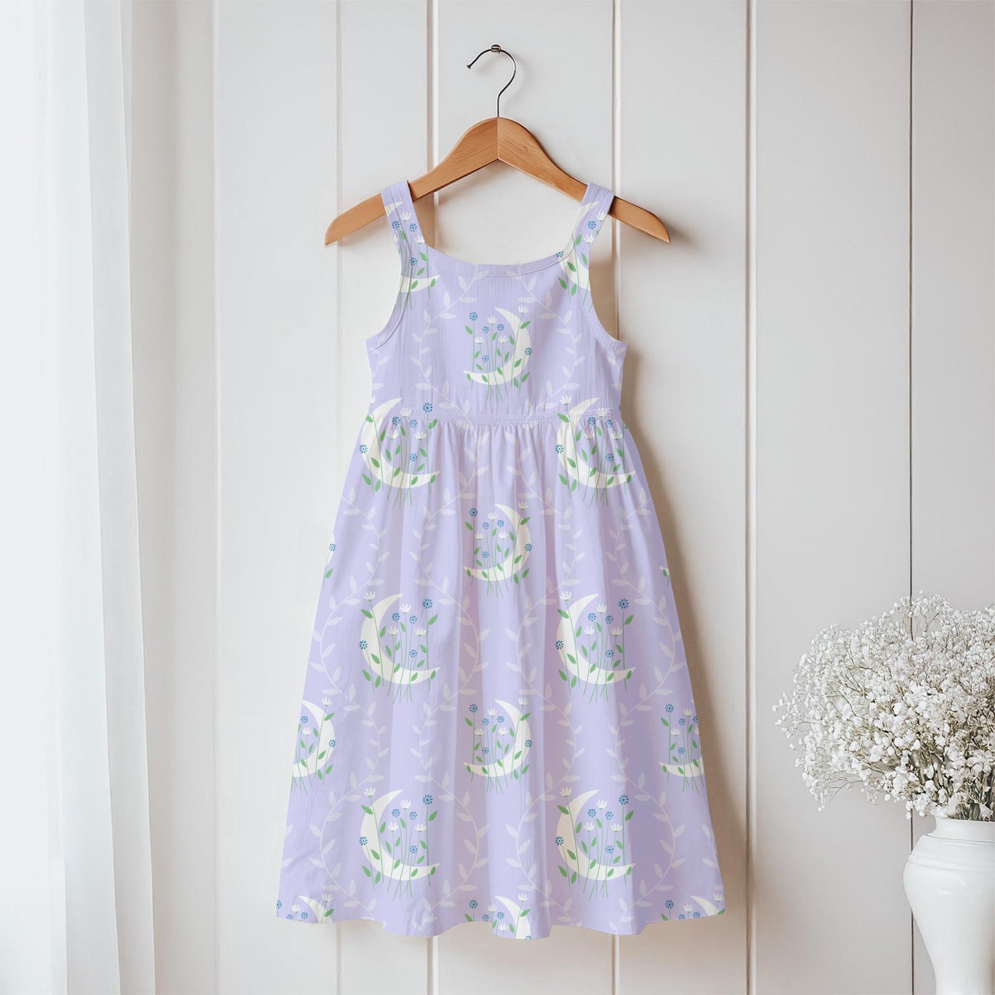 Moon & Botanical Seamless Pattern Light Purple | Celestial Floral Digital Download | 12x12 PNG