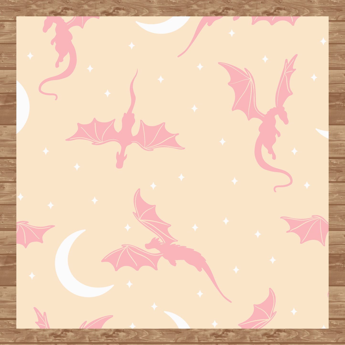 Fantasy Dragon Seamless Pattern Orange | Moons & Stars Digital Design | 12x12 PNG Download