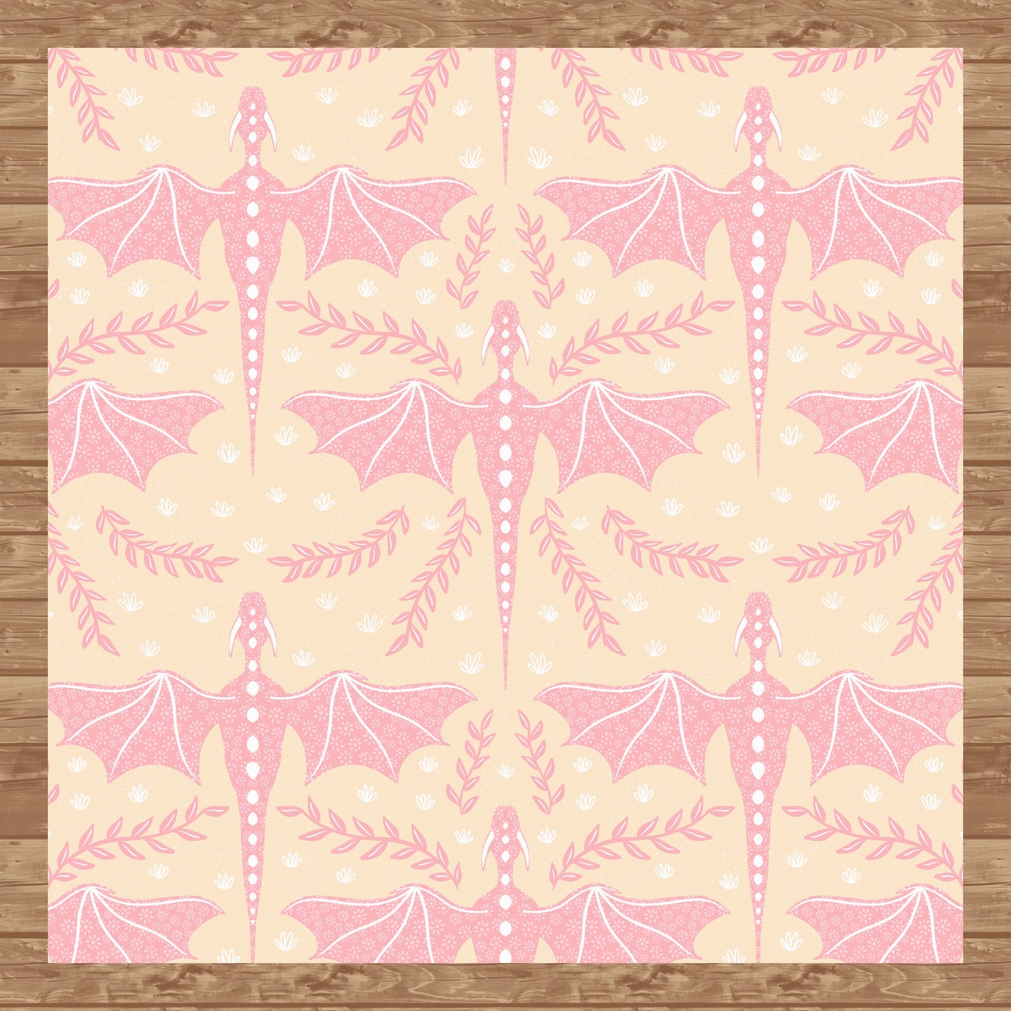 Dreamy Fantasy Dragon & Botanical Seamless Pattern Orange | Digital 12x12 PNG