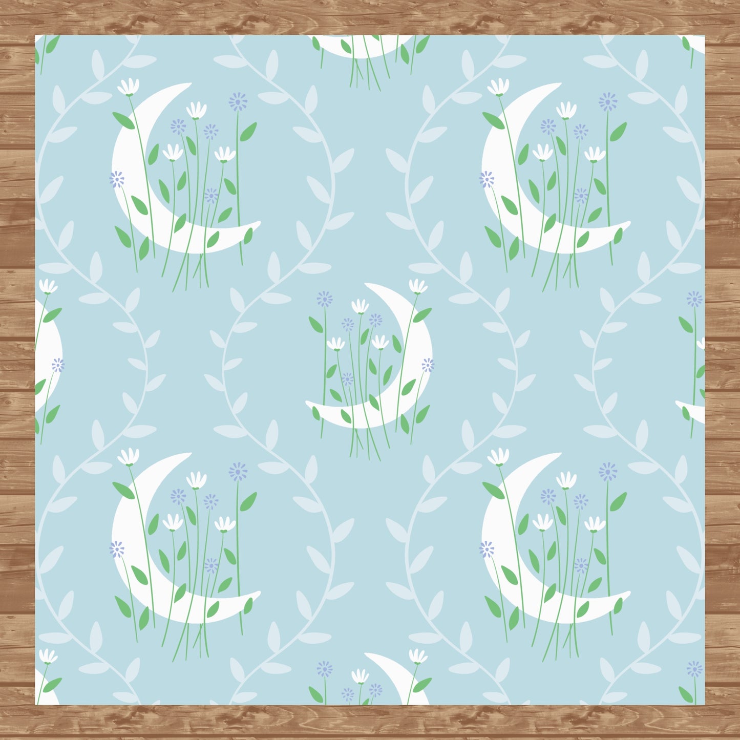 Moon & Botanical Seamless Pattern Blue | Celestial Floral Digital Download | 12x12 PNG