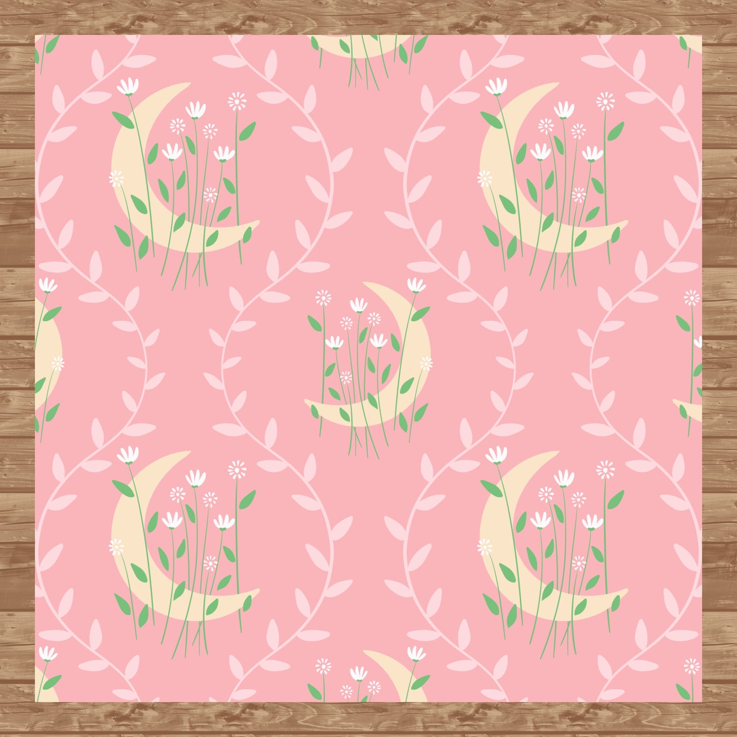 Moon & Botanical Seamless Pattern Pink | Celestial Floral Digital Download | 12x12 PNG