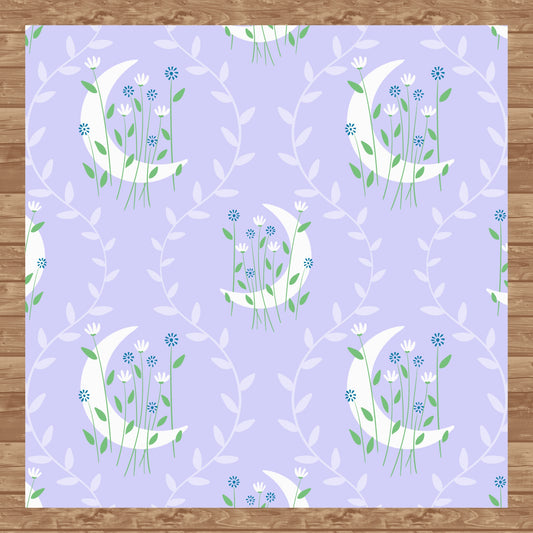 Moon & Botanical Seamless Pattern Light Purple | Celestial Floral Digital Download | 12x12 PNG