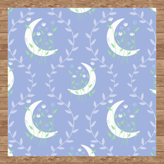 Moon & Botanical Seamless Pattern Purple | Celestial Floral Digital Download | 12x12 PNG