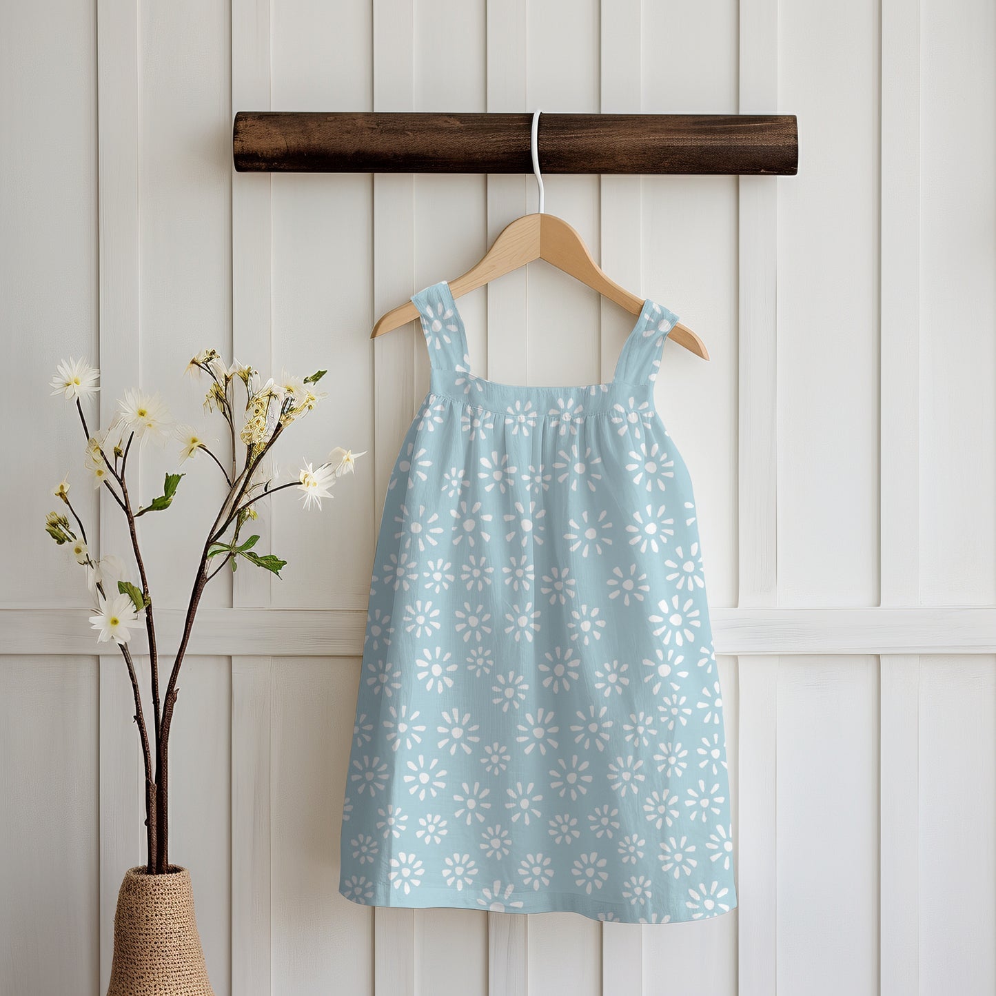 Cute Drawn Daisy Seamless Pattern Light Blue | Floral Digital Download | 12x12 PNG