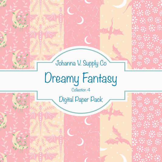 Dragons, Moons & Botanicals Digital Paper Pack | Fantasy Seamless Backgrounds | 12x12 PNG | Collection 4