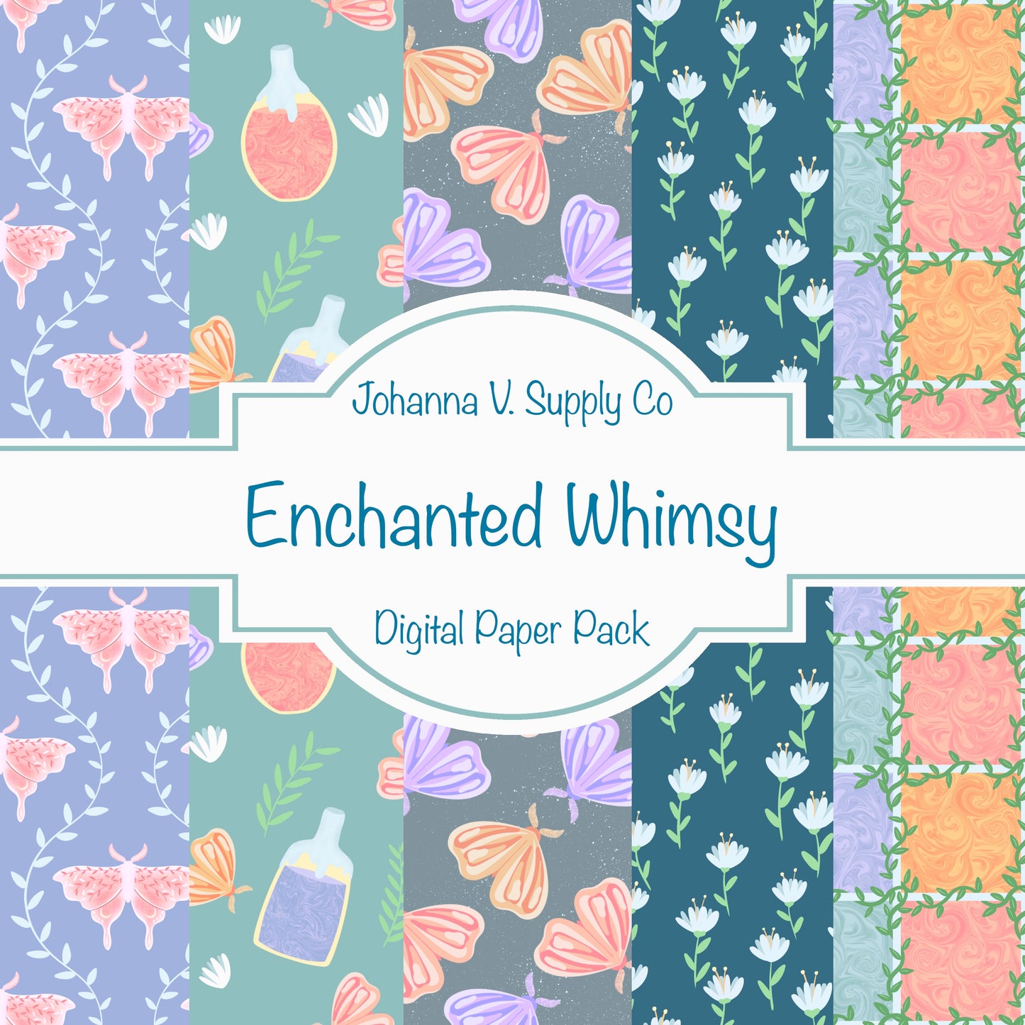 Enchanted Whimsy Digital Paper Pack | Moths, Potions & Botanicals | Magical Scrapbook Backgrounds
