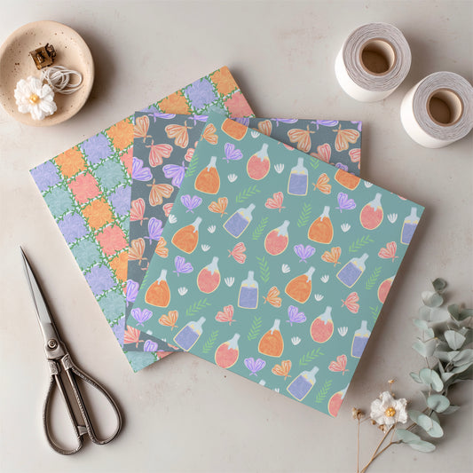 Enchanted Whimsy Digital Paper Pack | Moths, Potions & Botanicals | Magical Scrapbook Backgrounds