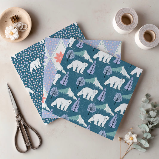 Whimsical Winter Seamless Pattern Bundle Purple | Polar Bears, Mountains, Trees & Florals | Cozy Winter Designs for Commercial Use (Copy)