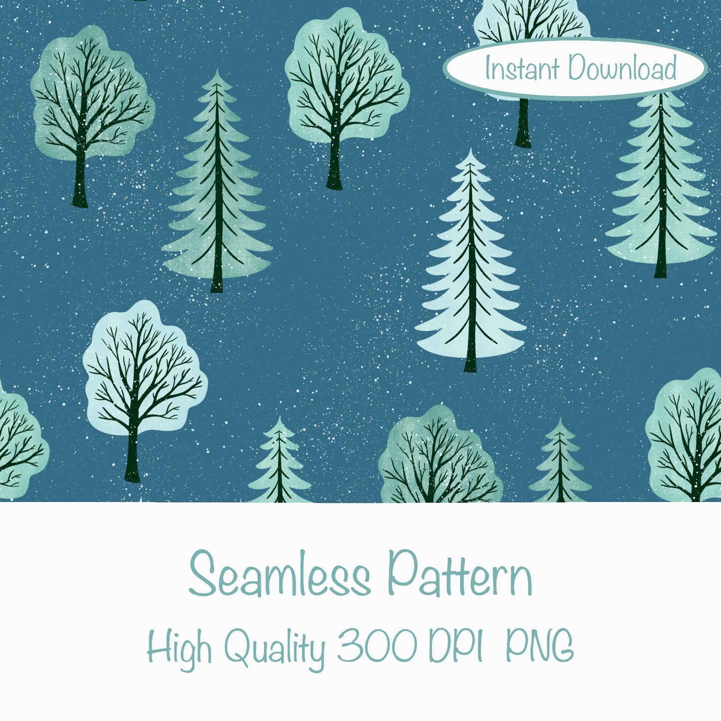 Polar Whimsy Winter Trees Seamless Pattern Green | Cozy Digital Download for Personal & Commercial Use