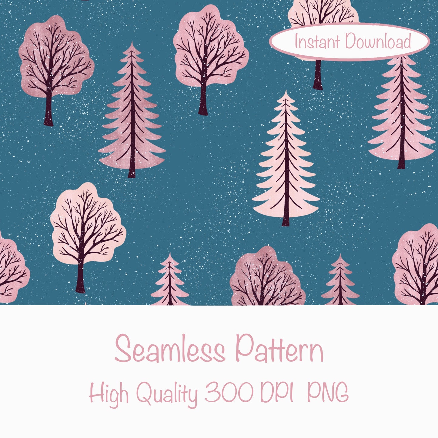 Polar Whimsy Winter Trees Seamless Pattern Pink | Cozy Digital Download for Personal & Commercial Use