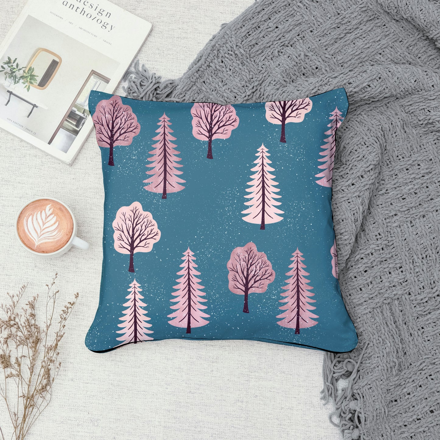 Polar Whimsy Winter Trees Seamless Pattern Pink | Cozy Digital Download for Personal & Commercial Use