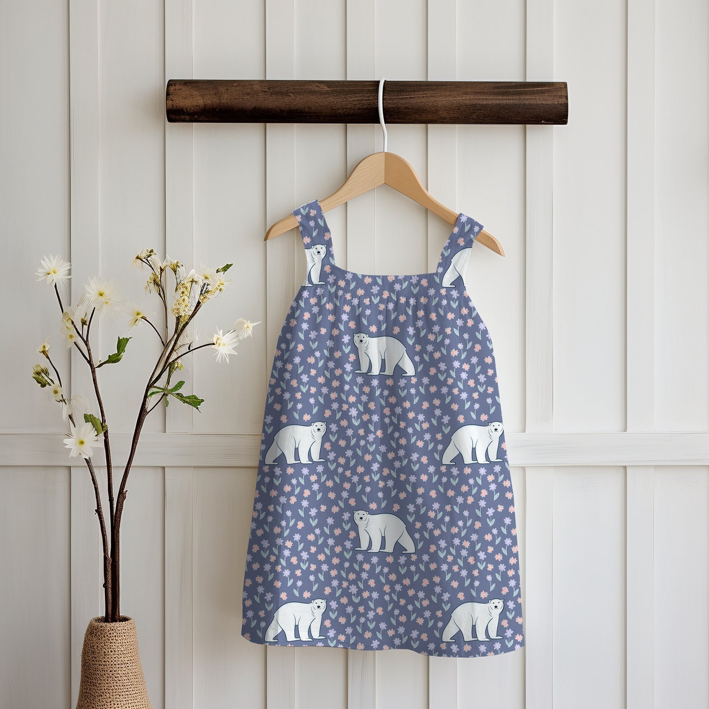 Polar Whimsy Seamless Pattern Purple | Polar Bears & Doodle Flowers | Cozy Winter Digital Design PNG 12x12” 300 DPI