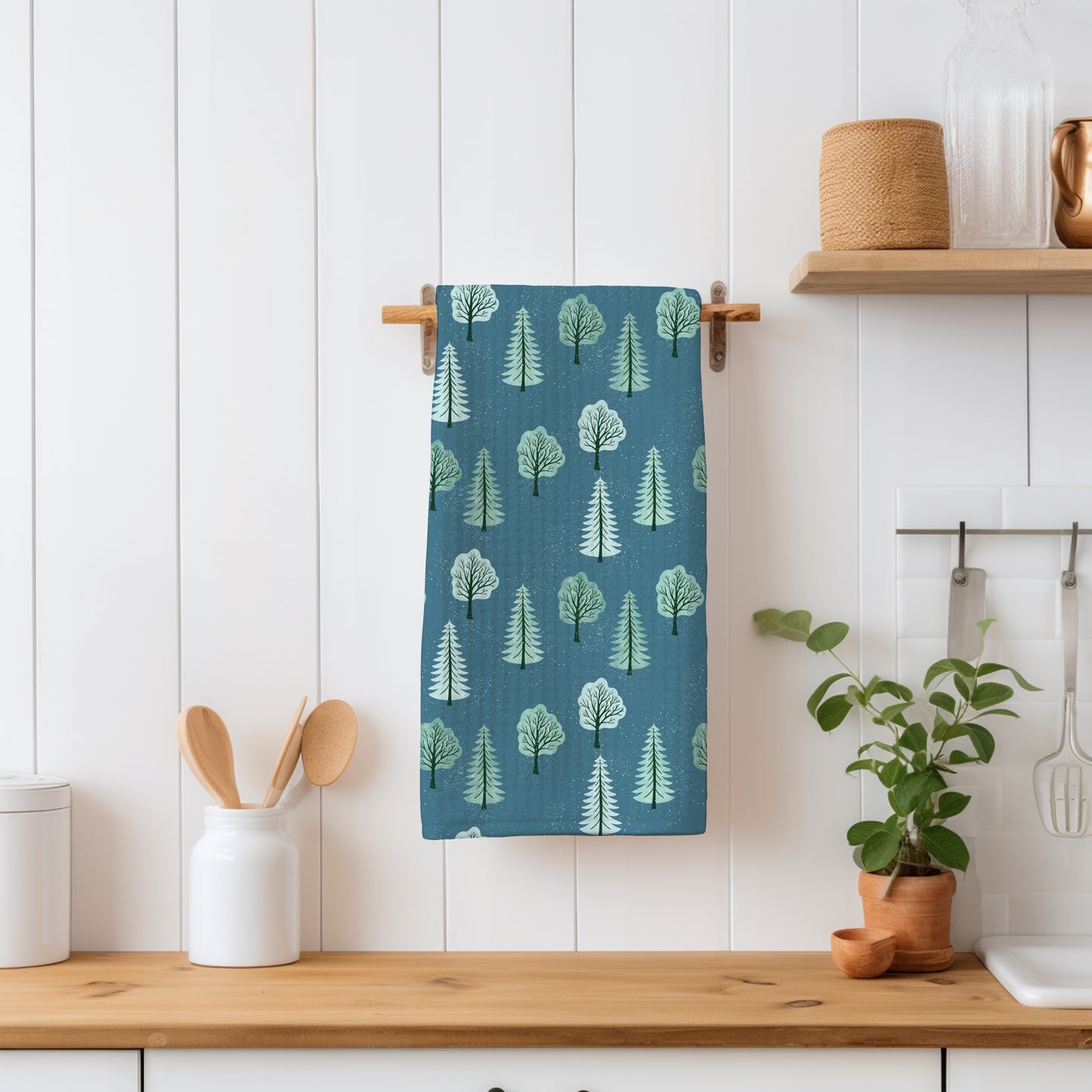 Polar Whimsy Winter Trees Seamless Pattern Green | Cozy Digital Download for Personal & Commercial Use