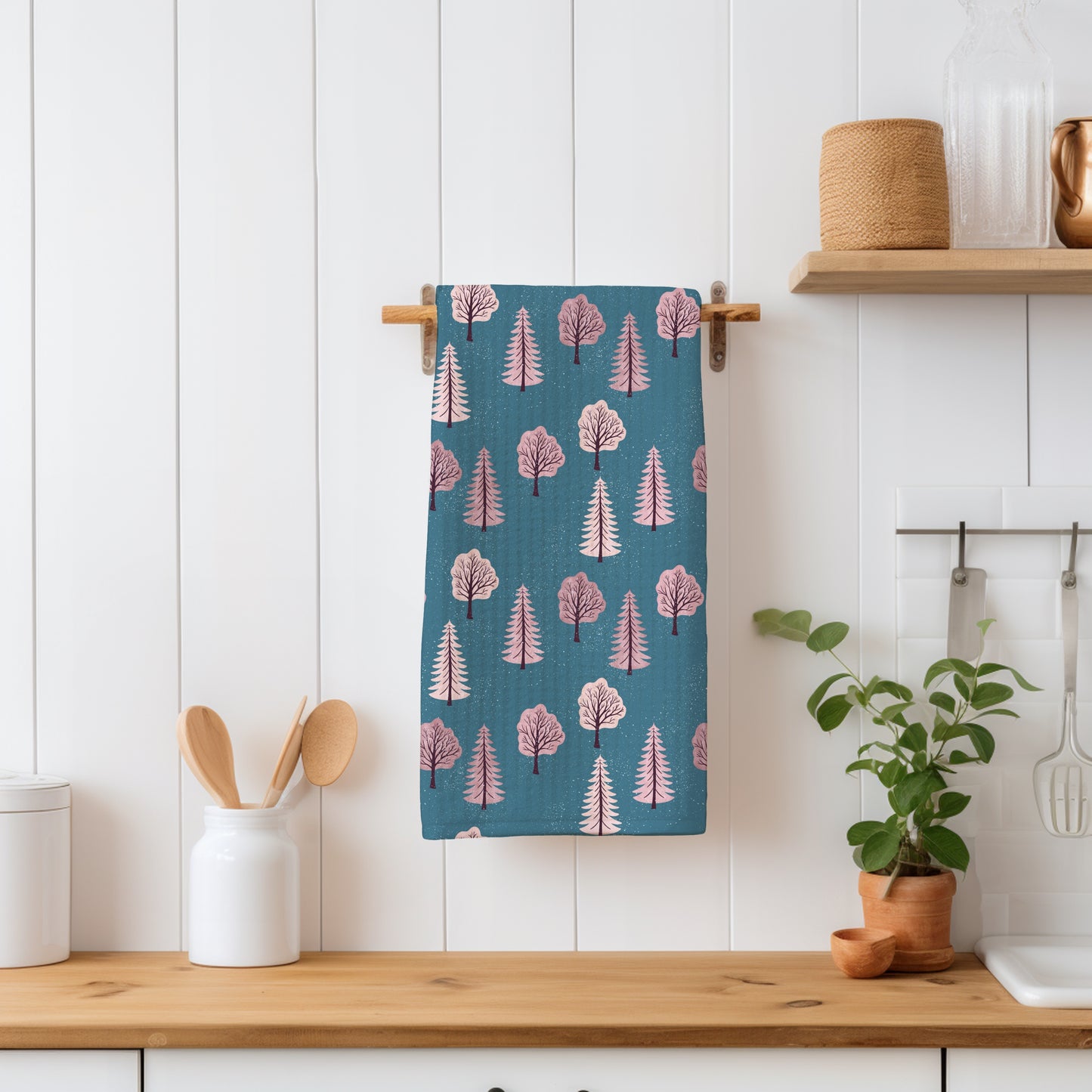 Polar Whimsy Polar Bears, Mountains & Forest Trees Seamless Pattern Pink | Cozy Winter Digital Design PNG 12x12” 300 DPI