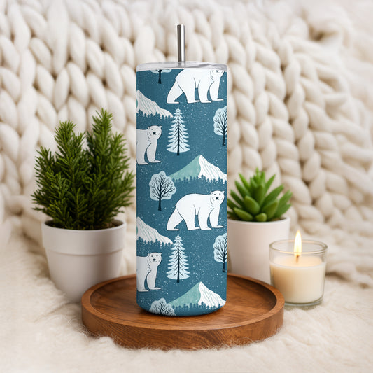 Polar Whimsy Tumbler Wrap Bundle Green | Polar Bears & Doodle Flowers | 9.25”x8.20” PNG Digital Download