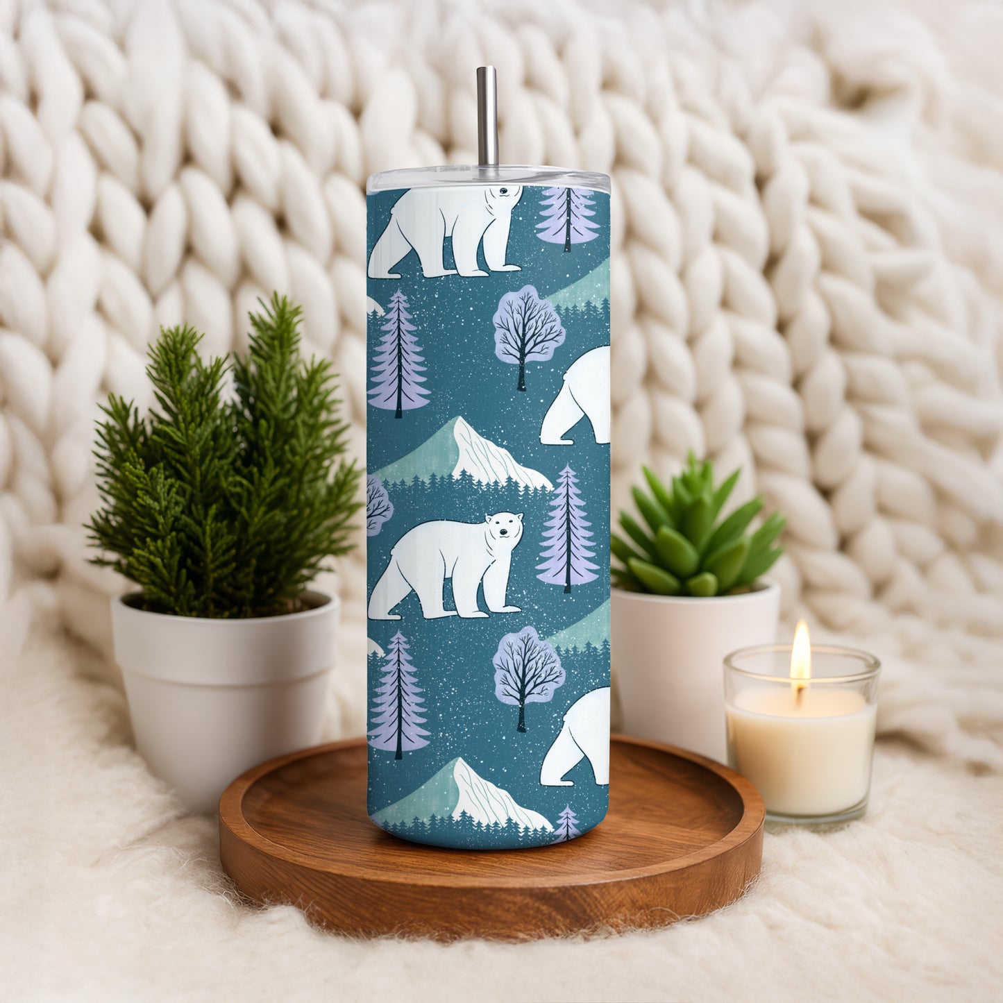 Polar Whimsy Tumbler Wrap Bundle Purple | Polar Bears & Doodle Flowers | 9.25”x8.20” PNG Digital Download