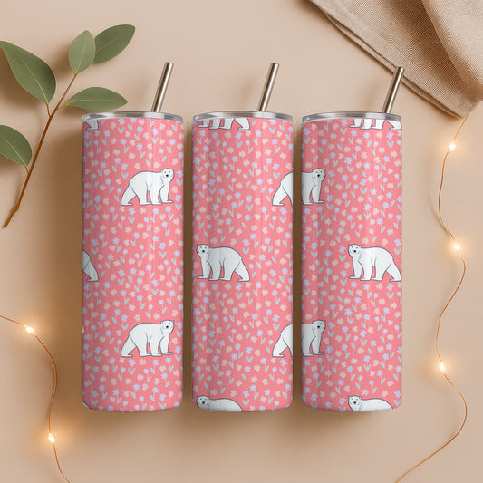 Polar Whimsy Tumbler Wrap Bundle Pink | Polar Bears & Doodle Flowers | 9.25”x8.20” PNG Digital Download