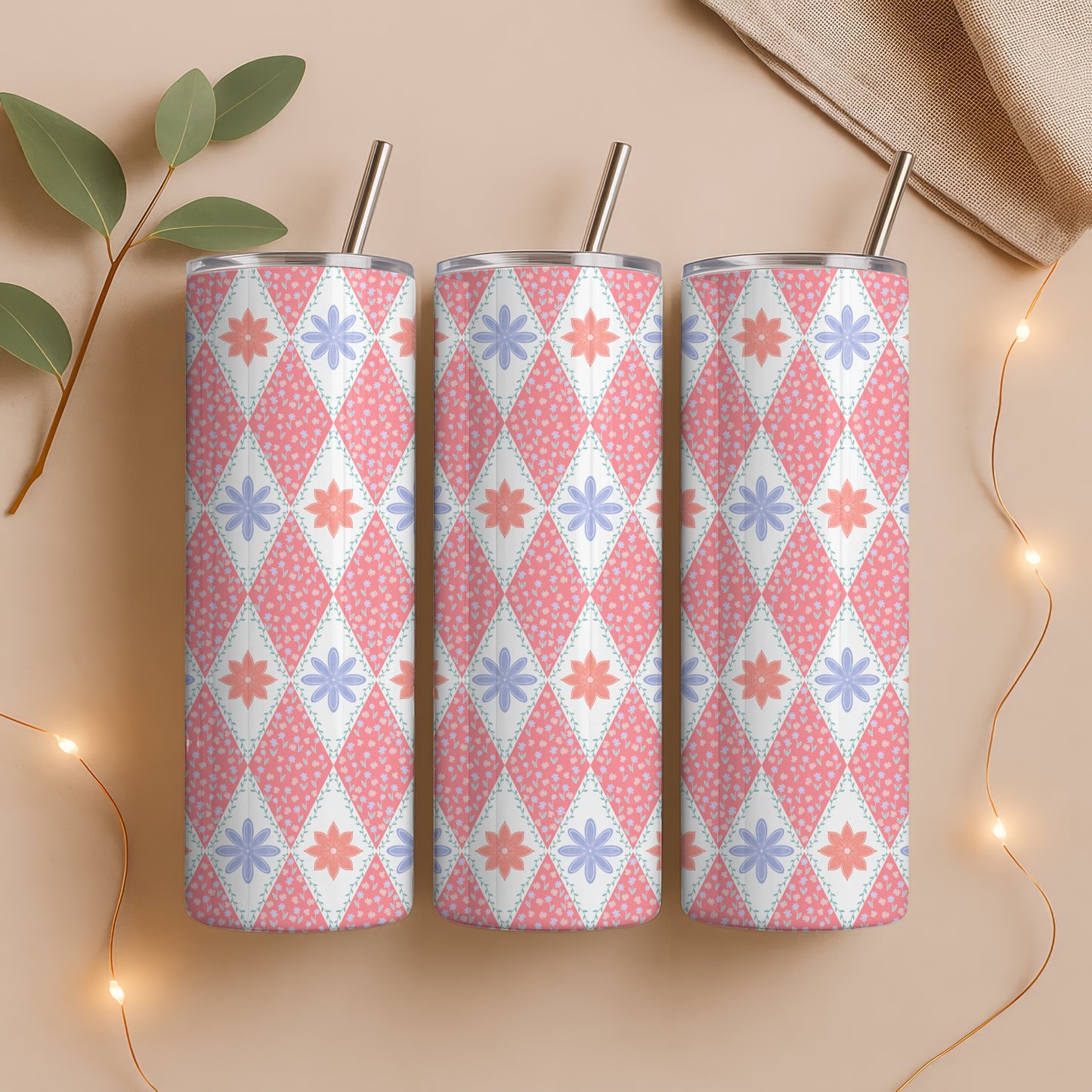 Polar Whimsy Tumbler Wrap Bundle Pink | Polar Bears & Doodle Flowers | 9.25”x8.20” PNG Digital Download