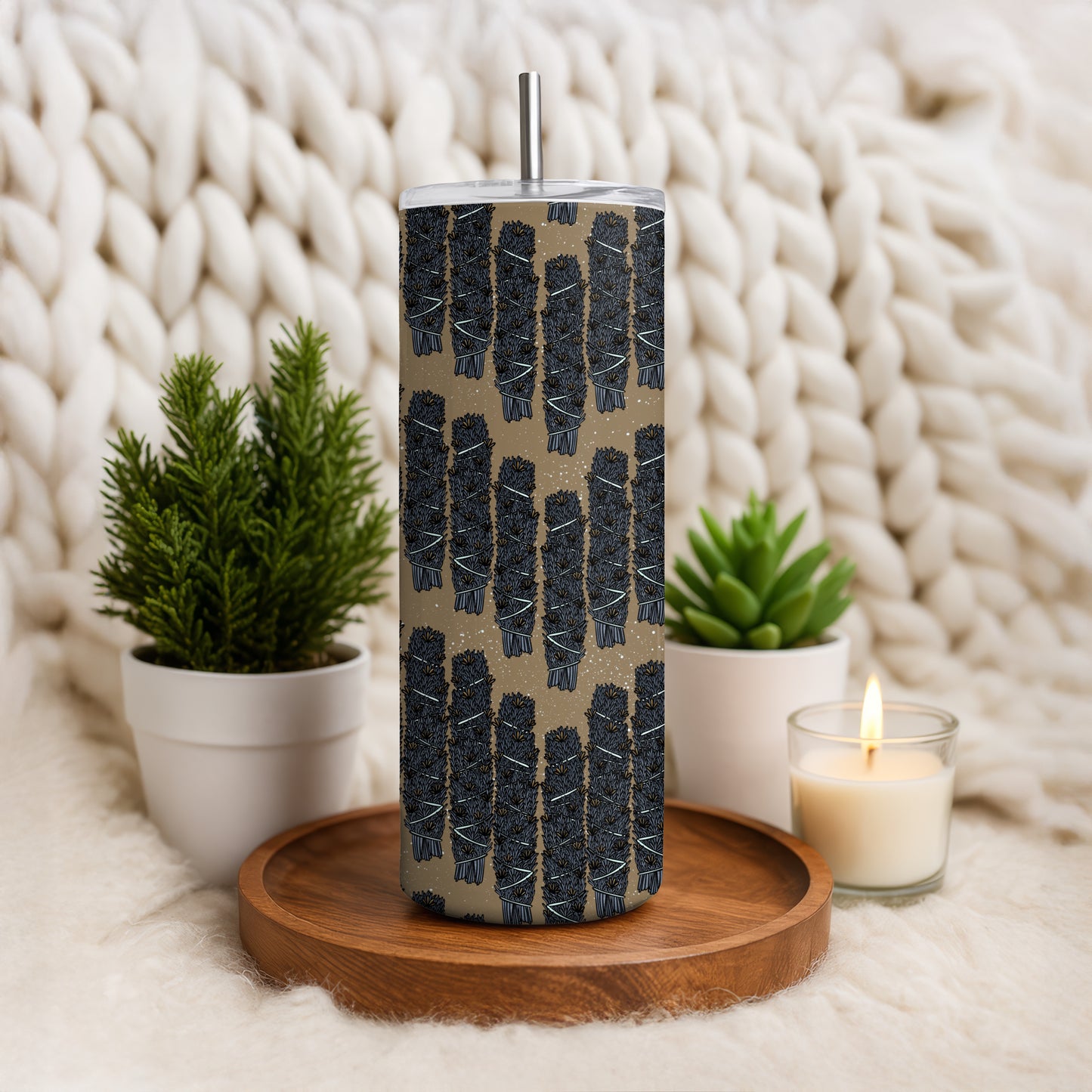 Witchy Mystic Tumbler Wrap Bundle Gold | Sage, Gemstones & Doodle Flowers | 9.25”x8.20” PNG Digital Download