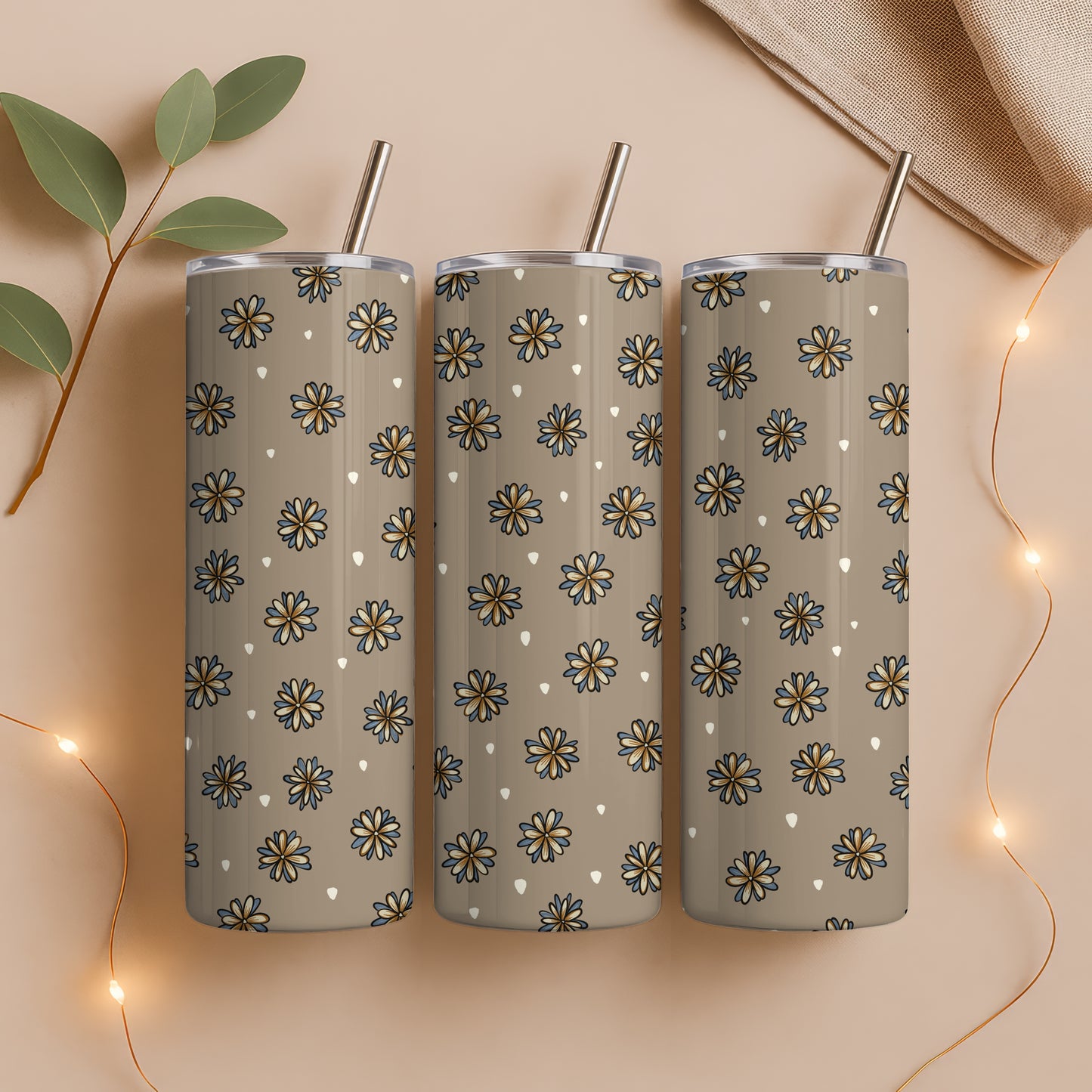 Witchy Mystic Tumbler Wrap Bundle Gold | Sage, Gemstones & Doodle Flowers | 9.25”x8.20” PNG Digital Download