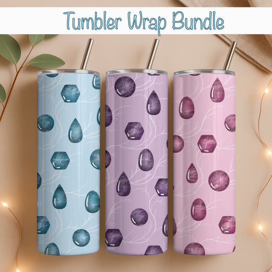 Witchy Mystic Tumbler Wrap Bundle | Gemstones Design | 9.25”x8.20” PNG Digital Download