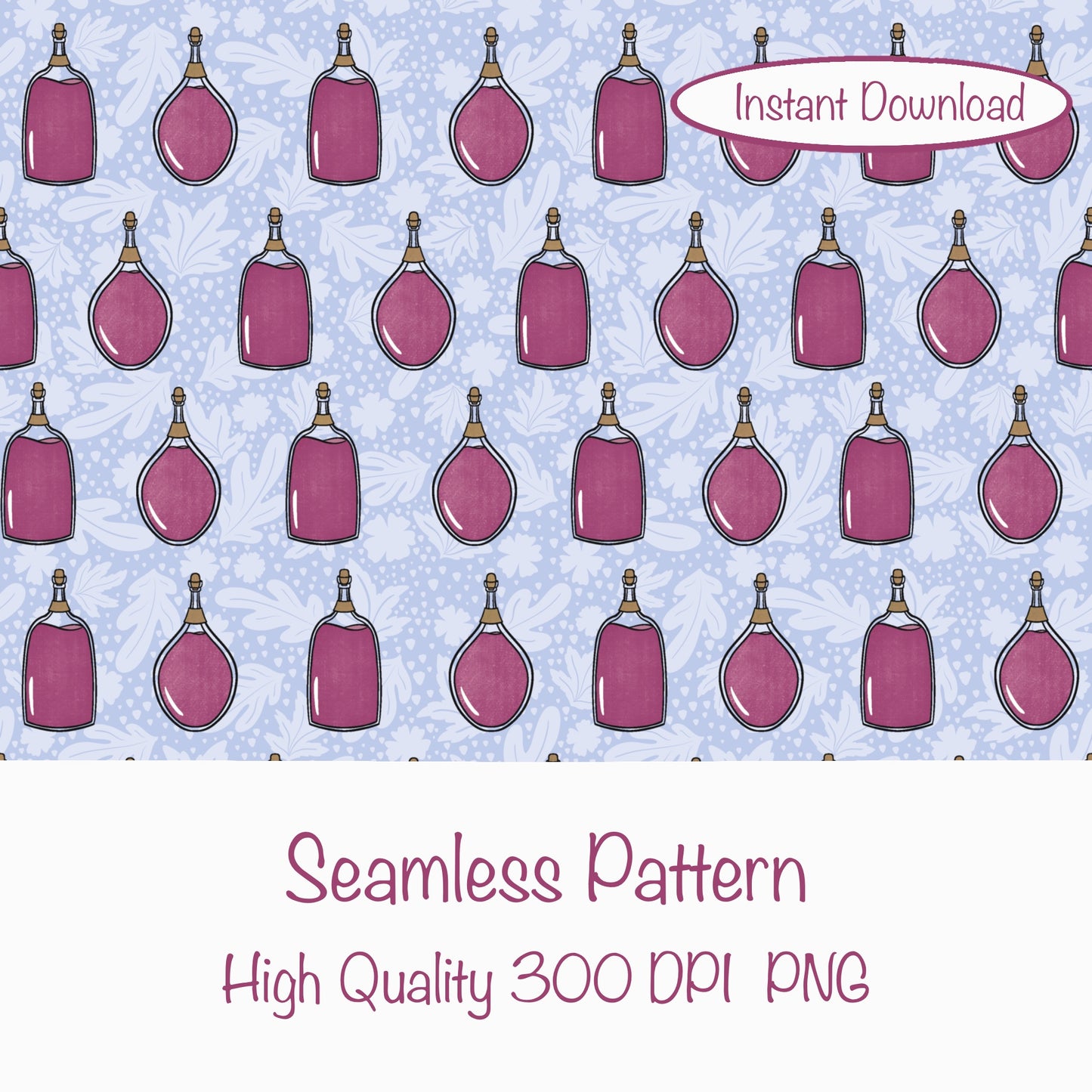Mystic Witchy Potion Bottles Seamless Pattern Purple | Magical Apothecary Digital Design | PNG 12x12” 300 DPI