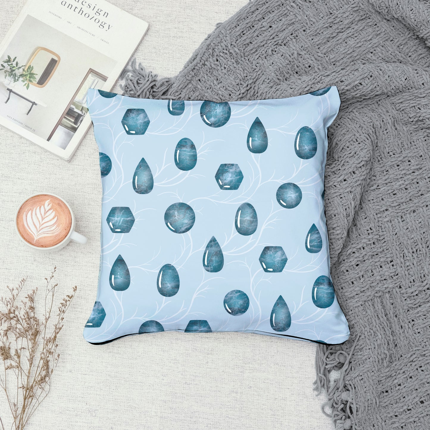 Mystic Witchy Gemstones Seamless Pattern Blue | Magical Crystal Digital Design | PNG 12x12” 300 DPI